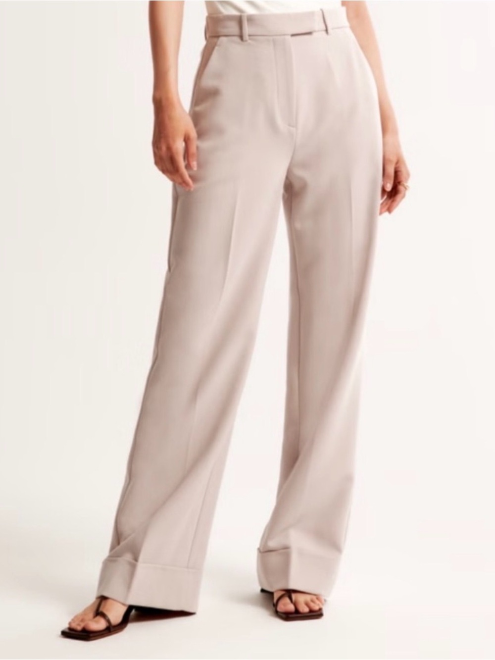 Abercrombie & Fitch Wide-Leg Trousers in Light Beige